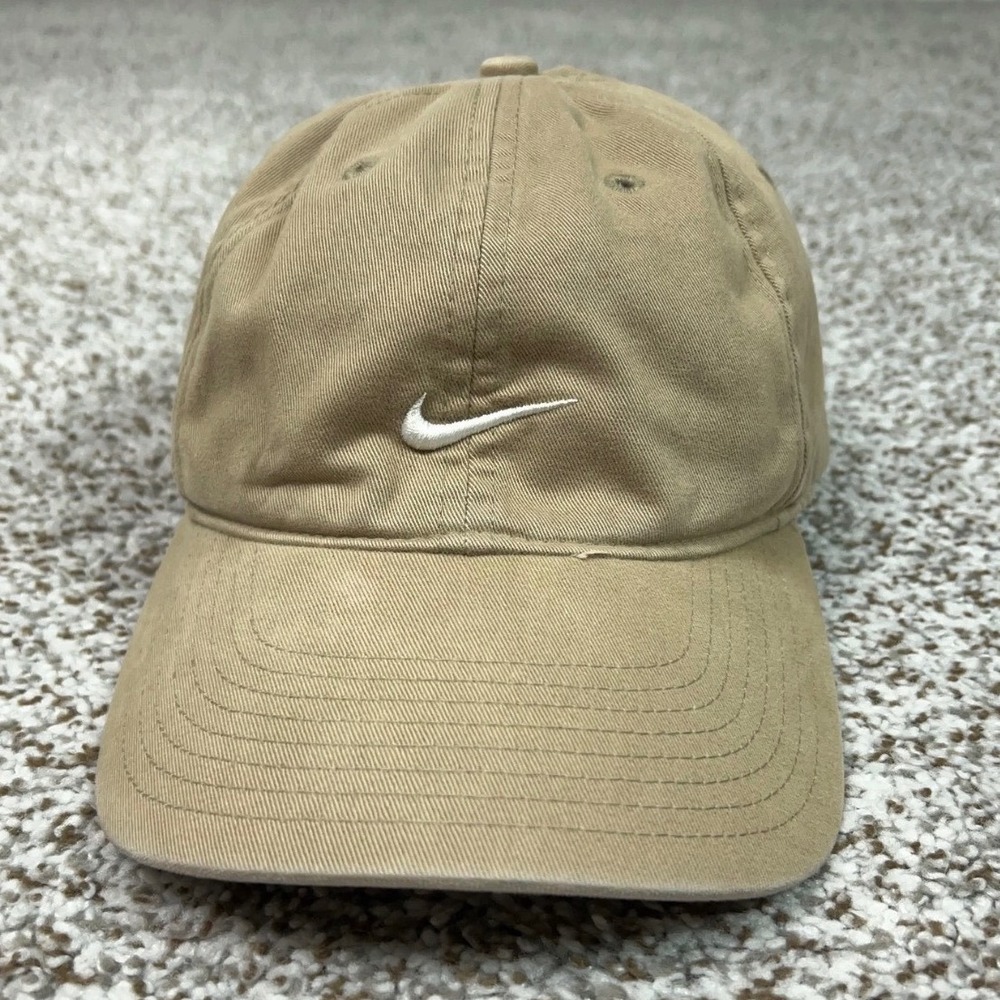 Vintage Adjustable Dad Hat Khaki Tan Cotton Mens Swoosh Logo Embroidery Cap Hat